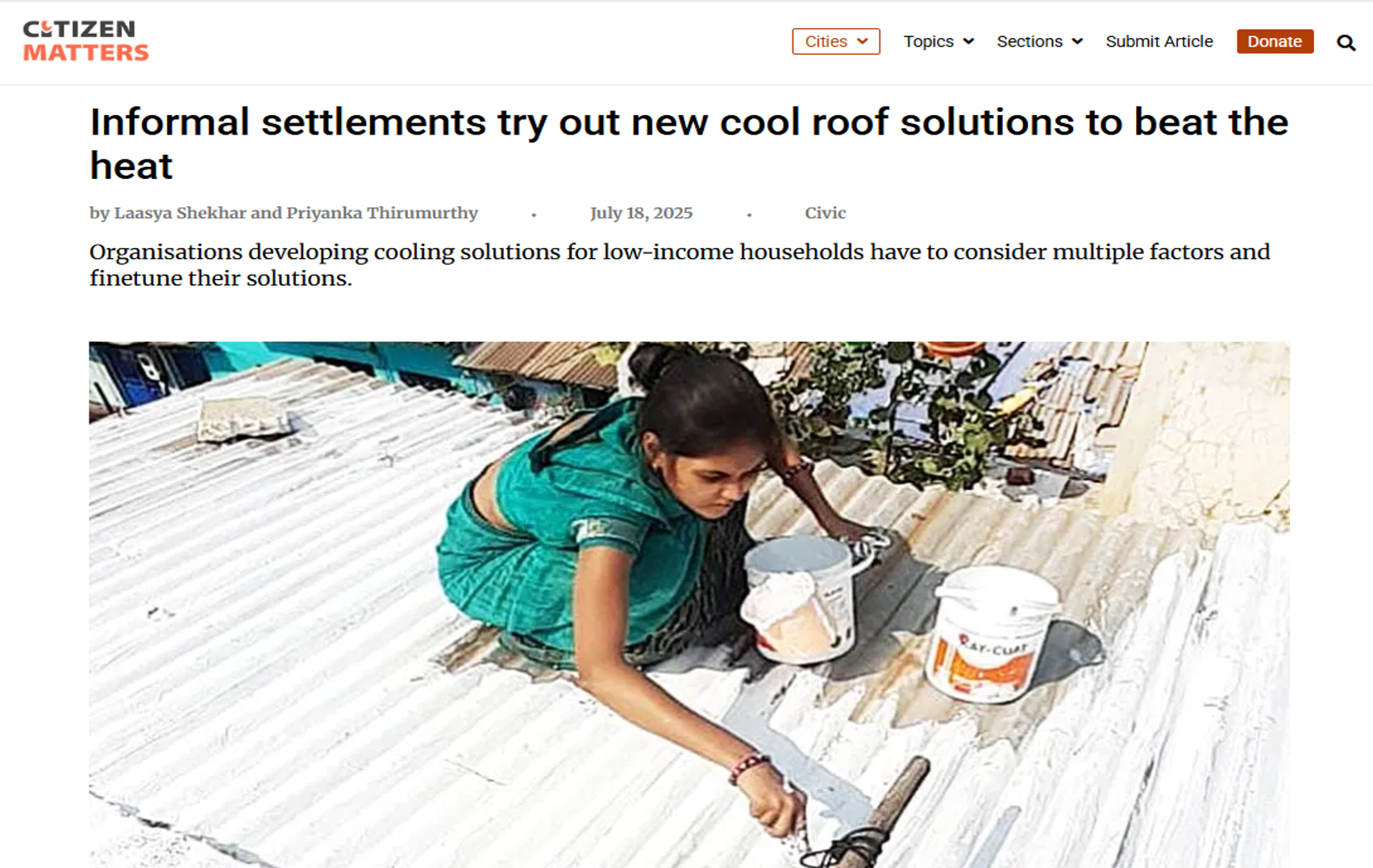 Informal settlements try out new cool roof solutions to beat the heat